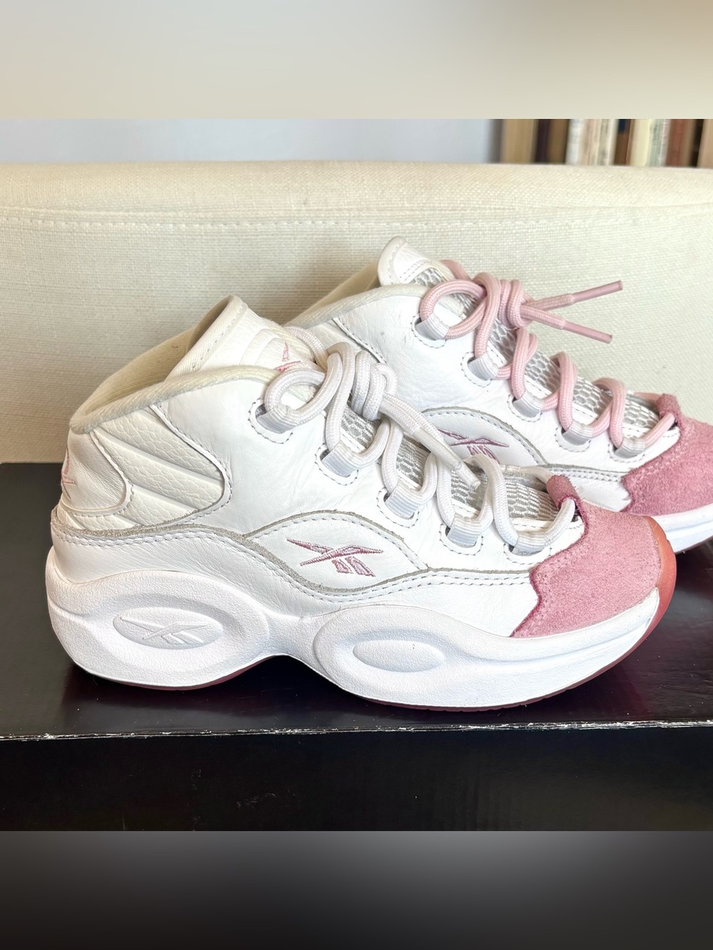 Reebok Question Mid Pink Toe Youth Size 1.5 Kids Suede Iverson